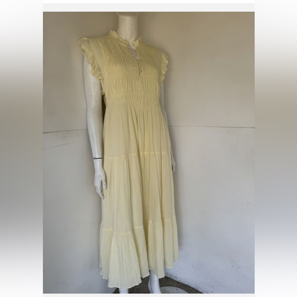 ba&sh Noah Shirred Midi Dress in Jaunde Yellow - Picture 13 of 16